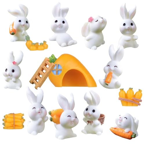 Bluelves 15 Piezas Pascua Mini Conejito, Miniatura Escultura Conejos de Pascua, Figura Conejito Resina Miniatura, Figuras de Conejito para Pascua Micro Paisaje Decoración Niños Cumpleaños Regalo