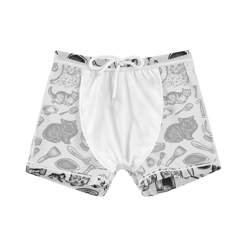 Black White Line Cat Cute Colored Cats Boys Swim Trunks Swimsuits for Toddler Boy Swim Shorts Trunks 3T-10T4