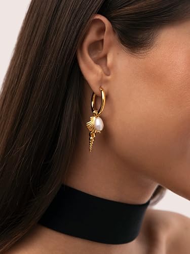 Miniatura 2 de SINGULARU Pendientes Mujer Carmen True Mar Acero Baño Oro | Acero con baño de Oro de 18kt resistente al agua con perla cultivada.