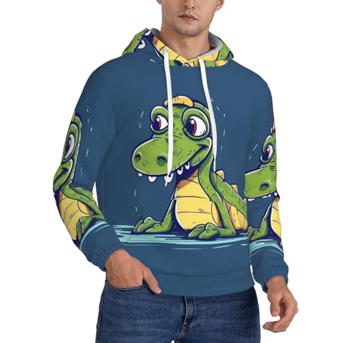 Men's Fleece Pullover Hoodie Long Sleeve Hooded Cartoon crocodile Sweatshirt Casual Shirts With Pockets X-Small Black
