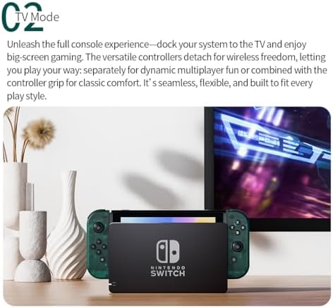 Tideal Set of Replacement Controller for Nintendo Switch - Compatible with Nintendo Switch (1) / OLED/Lite - Dual Vibration/Motion Control / 6-Axis Gyro (Transparent Dark Green) - 4