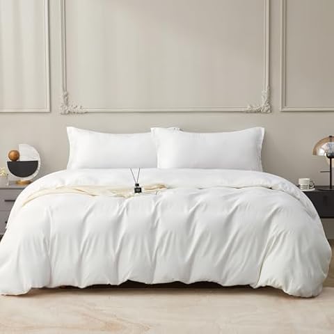 SAPHREAS White Duvet Cover Set-Twin Size 2pcs Soild White Seersucker Duvet Cover with Zipper & Corner Ties Breathable All Season 1 Duvet Cover 1 Pillowsham Cover