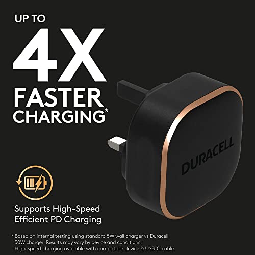 Duracell Black 30W Dual Fast USB-C + USB-A PPS Compact Wall Charger Plug - Compatible With Smartphones, Tablets, Powerbanks & More - Flush To Wall Ergonomic Design & Fit Duracell Black 30W Dual Fast USB-C + USB-A PPS Compact Wall Charger Plug - Compatible With Smartphones, Tablets, Powerbanks & More - Flush To Wall Ergonomic Design & Fit