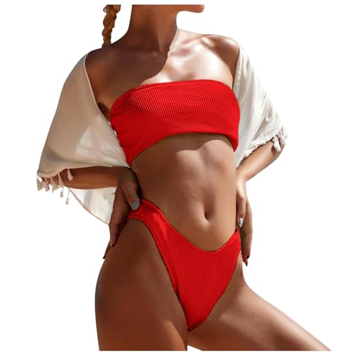Bikinis Mujer 2026 Reductores Trajes De Baño Dos Piezas Acolchada Sexy Elegante Conjuntos De Bikini Control Vientre Cintura Alta Bikini La Playa(1#2-Red, M)
