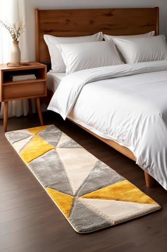 Image of Carpet for Hallway, Kitchen, and Modern Interiors, Cozy Shag Runner for Living Room, Entryway & Office Decor Size 1.5x3 feet Yellow T 3D