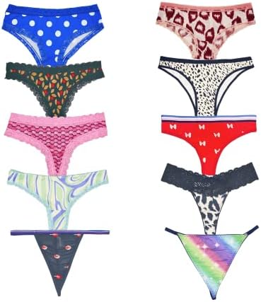PeliBeli Women Underwear Variety Pack Lace Trims Thongs Hipster Bikinis Cheekies G-Strings T-Backs Bulk Panties (XX-Large, Multicolor 10 Pcs)