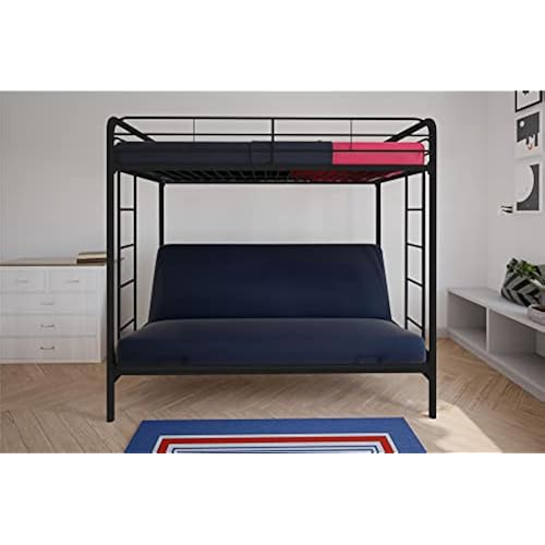 DHP Twin-Over-Futon Convertible Couch and Bed with Metal Frame, Ladder and Guardrails - Black