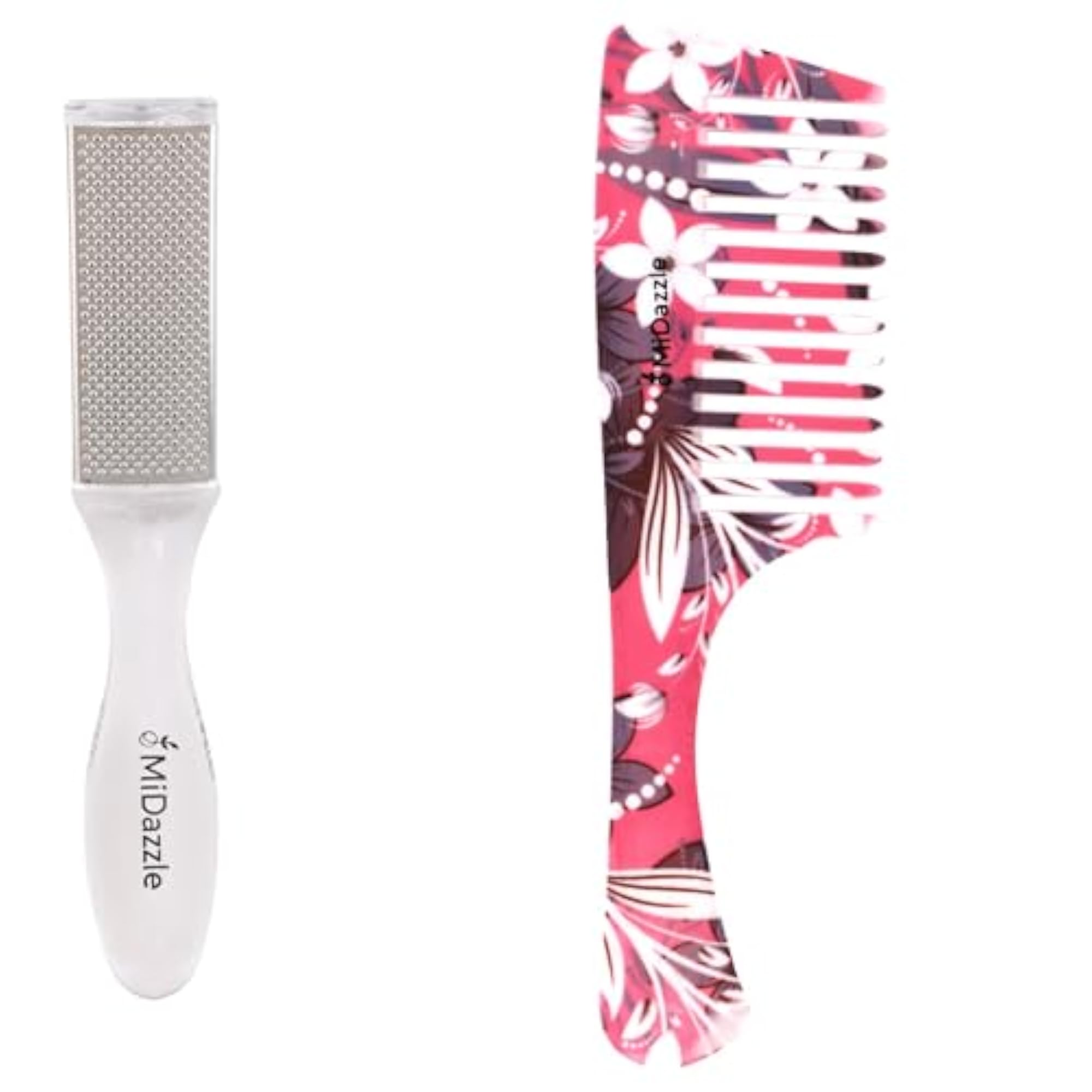 Midazzle Crystal Foot Scrubber with Floral Comb, Shampoo Handle, Set of 2