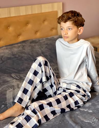 Arshiner Boys Pajama Pants 2 Pack Soft Plaid Sleepwear Kids Lounge PJ Bottoms with Pockets3