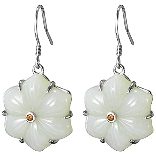 Boucles d'oreilles en néphrite blanche naturelle et zircon rose pour femme élégante