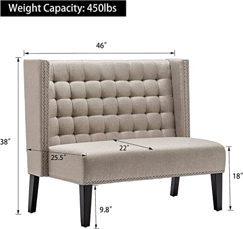 Andeworld Modern Tufted Button Back Upholstered Loveseat For Dining Room Hallway Or Entryway Seating (Putty 1) #TOP2