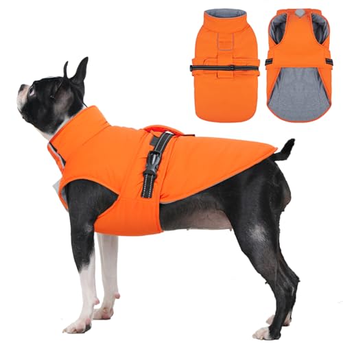 IECOii Dog Winter Jacket Reflective Winter Coats with Harness Hole Adjustable Windproof Jackets Warm Pet Snow Vest for Dachshund Waterproof Cold Weath
