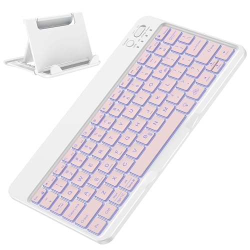 OMOTON Bluetooth Keyboard for Tablet/Android/Windows/iOS, with 7 Colors Backlight Rechargeable Wireless Mini Keyboard for Galaxy Tab A9+ / S9 FE / S10 / S11 / A11 Series etc, Pink