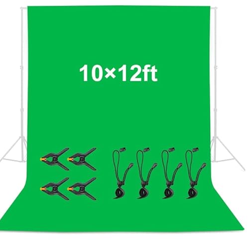 Grüner Hintergrund 3x3.6 m,10x12 FT, Vevelux 100% Polyester Fotografie Hintergrund mit 4 Federklemmen & 4 Anti-Falten Hintergrund Clips Faltbarer waschbarer Grünbildschirm für Studio-Fotoaufnahmen Cover