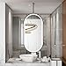 Oval Ceiling Hanging Bathroom Mirror with LED Lights, Ceiling Suspended Mirror with Metal Frame and Hanging Rod, Wall Mounted Makeup Vanity Mirrors, Gold/White/Black(Black,50cmx60cm)