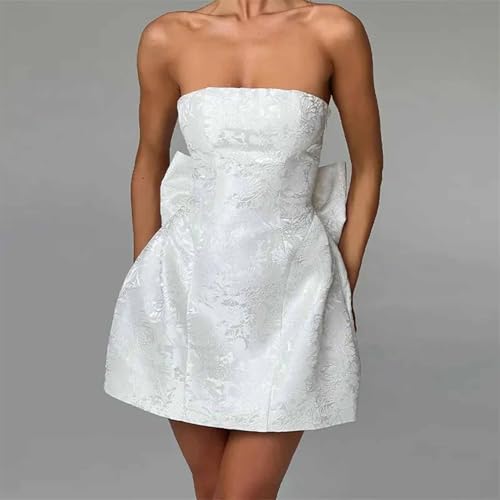 Jacquard Satin Strapless Homecoming Dresses for Teens A-Line Short Prom Cocktail Party Mini Dress with Bow3