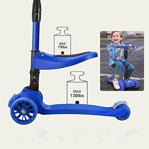 Veekuer Foldable Kick Scooter with Adjustable Heights,Three PU LED Flashing Light Wheels,Removable Seat for Girls and Boys