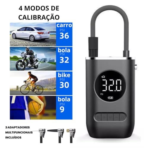 Bomba De Encher Pneu De Carro Bike Moto Eletrica Portátil Compressor de ar portátil com inflador de