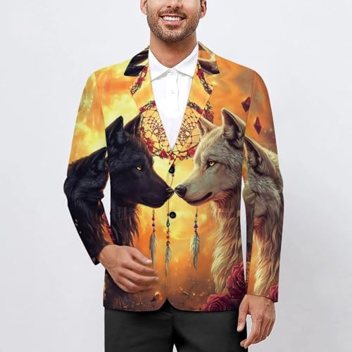 Black And Wolf Dream Catcher Men's Suits Business Formal Suit Dress Print Jackets Casual Wedding Party Coat2