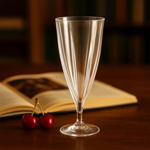 Image of Plastic Milkshake Glass Set - Transparent Elegant Stem for Dessert, Smoothie, Falooda, Mocktail & Juice - Lightweight Serving Cups for Party, Cafe, Kitchen & Restaurant Use (230ML) (6 Pcs)