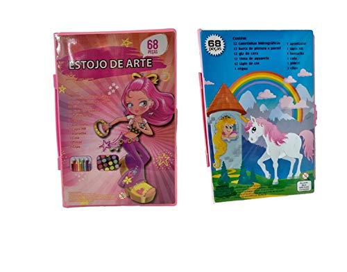 Estojo De Pintura Com 68 Peças Para Meninas Kit Escolar Rosa 68 Peças Estojo Maleta Pintura Desenhar