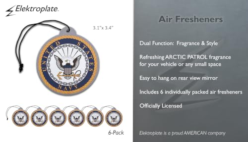 Image of Elektroplate US Navy Crest Car Air Freshener 6-Pack | Officially Licensed, Long-Lasting Arctic Patrol Scent, Vivid Naval Graphics, Versatile Hanging Design