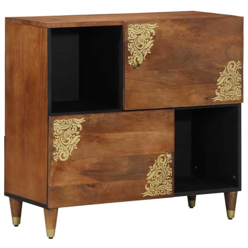 Frdhee Vitrina para salón, aparador con estante, color marrón, 80 x 33,5 x 75 cm, madera maciza de mango, armarios para salón, dormitorio, oficina, habitación infantil