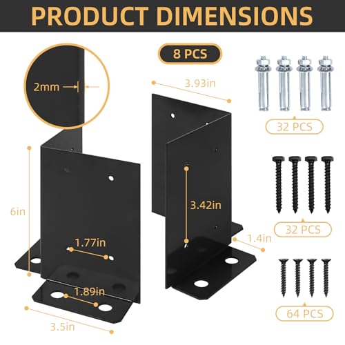 Cskunxia 8Pcs Anchor Base, Black Powder-Coated Brackets, Heavy Duty Wood Brackets for Pergola Railing Mailbox Deck Fit 4x4, 6x6, 8x8 Post by Cskunxia - Image 2