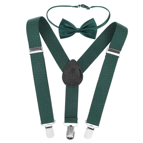 DOITOOL Adjustable Elastic Suspenders and Bow Tie Set for Boys Y-Back Design 2 Color Options for Tuxedos and Formal Events
