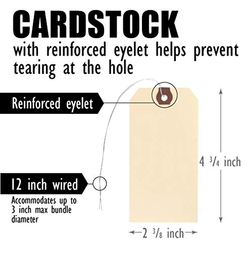 Amram Wired Shipping Tags and Hang Tags, 4 3/4-in x 2 3/8-in, 100 Tags, Manila with Reinforced Eyelet