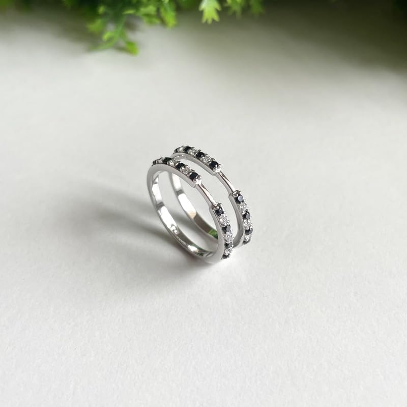 Black Diamond & White Diamond Enhancer Guard For Women, 14k Gold Plated Silver Black Wrap Ring, Enhancer Ring Guard