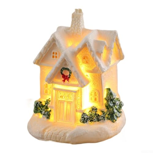 Set di villaggio natalizio a LED alimentato a batteria con statuette case in resina per creare un'atmosfera calda per le vacanze su tavoli d'ingresso, caminetti (302 e F)