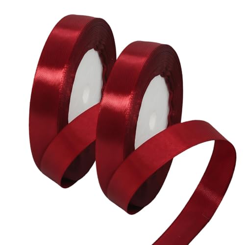 2Rolls Wine Stain Ribbons 20mm x 22 Meters Fabric Thick Gift Wrap Ribbon Christmas Ribbon for Gift Wrapping Crafts Flower Bouquets Bow Making and Valentines Gifts Decorations