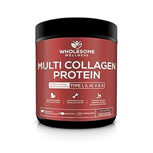 Wholesome Wellness Multi Collagen Protein Powder Hydrolyzed (Type I II III V X) Grass-Fed All-in-One Super Bone Broth + Peptides – Premium Blend of Beef, Chicken, Wild Fish, Eggshell, 58 Servings