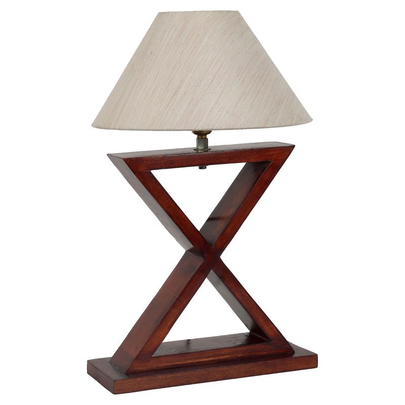 Image of tu casa Table Lamps with Mango Wood Base & Off-White Cotton Shades for Home Decor, Bedrooms, Living Room, Gifting, Diwali Decoration, Dining Space, Study Room, Hall (Height- 42cm) - Bulb not Included