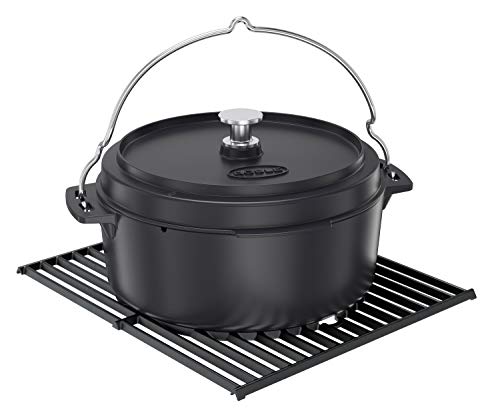 RÖSLE VARIO Dutch Oven, Hochwertiger Dutch Oven aus emailliertem Gusseisen, Deckel als Pfanne einsetzbar, mit Tragebügel, 8,5 l, 43,5 x 36 x 20 cm, Schwarz