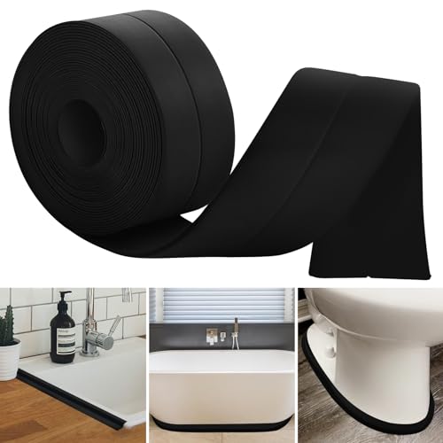Rodapie PVC, Rodapies Autoadhesivo, 35mm X 20m Rodapie Adhesivo, Zocalos Autoadhesivos Pared, Embellecedor Encimera Cocina, Cinta de Sellado Para BañO Y Cocina, Cinta de Sellado Impermeable (Negro)