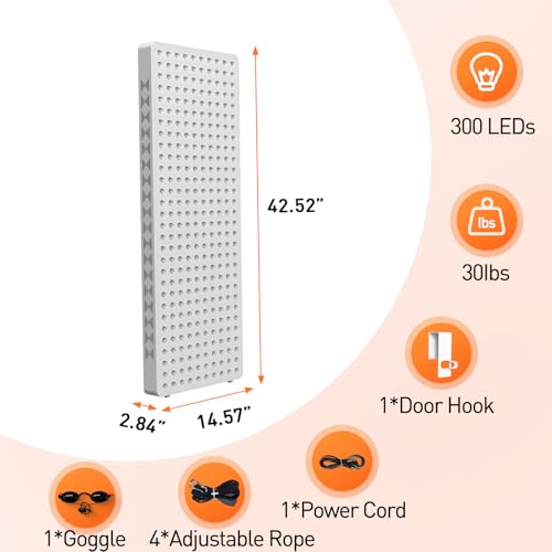 Image of Red Light Therapy Panel for Full Body 400W 5 Wavement 300 Dual Chip LEDs 630+660+810+830+850nm Red and Near Infrared Lamp Therapy Device with Timer & Stand Pain Relief Face Skin Health Sleep