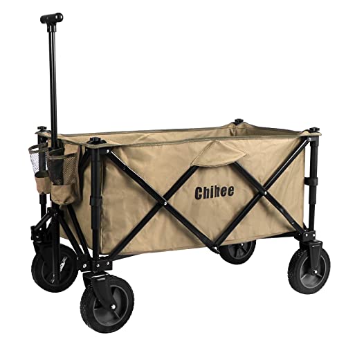 Chihee plegcarro Carro Carro de jardín Carro de Servicio Pesado con 2 portadores de la Copa, Carro de Campamento para Ruedas Gimballed con Sistema de frenado de Gran Capacidad de Tejido extraíble Cover