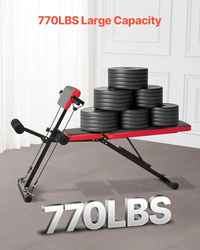 VEVOR multifunktionale Hantelbank für Ganzkörpertraining, Hyperextensionsbank römischer Stuhl 350 kg verstellbare faltbare Rückentrainer Sit-Up-Trainingsgerät für das Heim-Fitnessstudio Schwarz