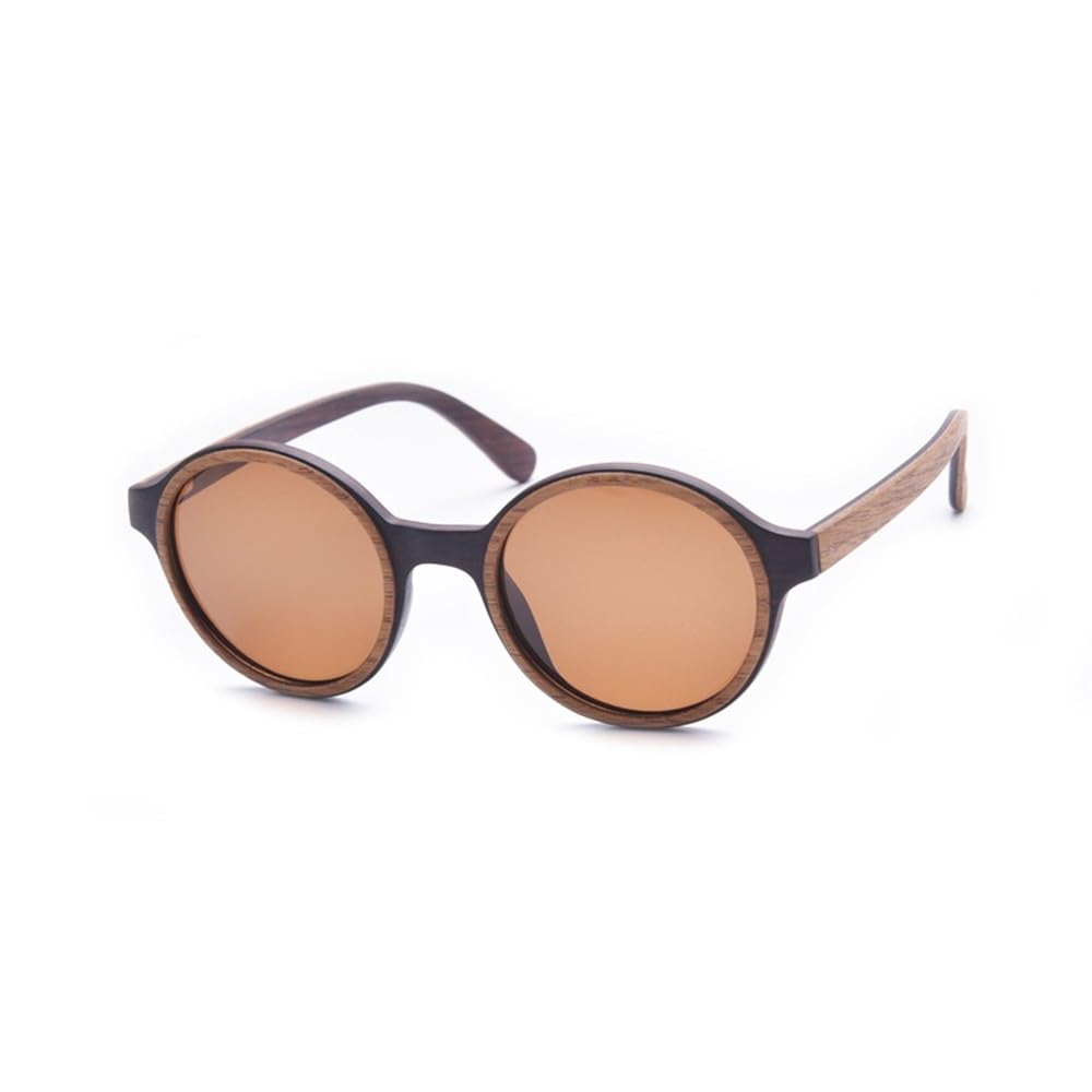Getönte runde Holzsonnenbrille für Männer und Frauen, polarisierte Sonnenbrillengläser