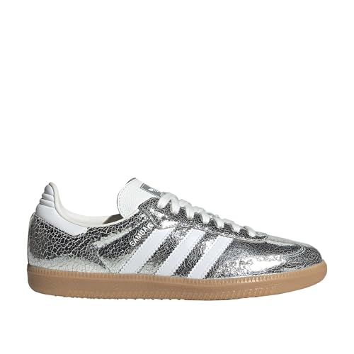 Adidas Samba OG Baskets en cuir craquelé pour femme, argent métallisé, 38,5 EU