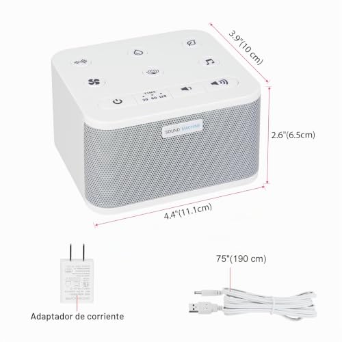 Miniatura 7 de Bigmonat Máquina De Ruido Blanco Con Control Remoto,30 Fuentes De Sonido Calmantes Naturales Y De Corriente Alterna Incluidas ,Adecuadas Para Adultos Y Bebés Pequeños - Blanco