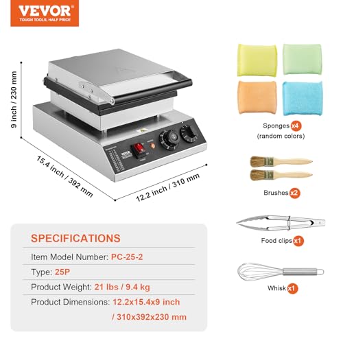 VEVOR Mini Dutch Pancake Maker, 25PCS 43mm Diameter Dorayaki Baker Machine, 1700W Commercial Electric Poffertjes Grill, Non-stick Stainless Steel, Temp & Time Control, for Home Kitchen Restaurant by VEVOR - Image 7