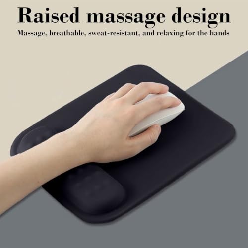 Image of Mouse Pad with Gel Wrist Rest Support, Ergonomic Mouse Cushion with Non Slip Rubber Base Mouse Pad for Laptop, Computer, Gaming, Office (Black, Rectangular)