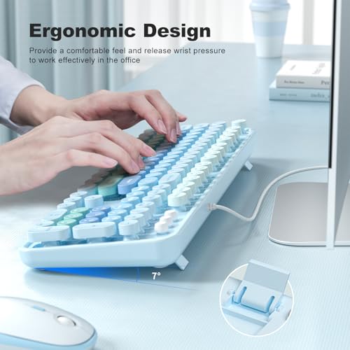 Image of Atelus Large Print Keyboard, USB Wired Computer Keyboard with Retro Keycaps, Numeric Keypad and Media Hotkey for Office Desktop PC Laptop and Windows 7 8 10 11 (Blue Colorful)