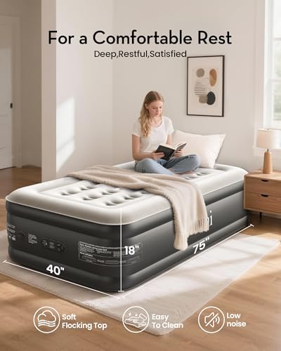 OhGeni Twin Air Mattress with Built in Pump, Blow up Mattresses, 18" Raised Blow Up Colchones Inflables Airbed for Guests & Home, Ideal for Home Use and Outdoor Camping