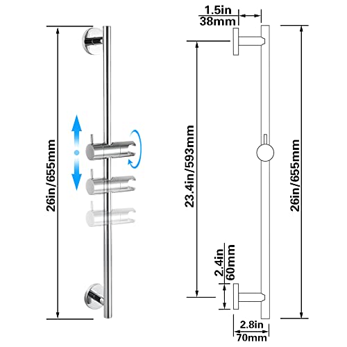 Skowll Shower Slide Bar With Adjustable Handheld Shower Head Holder 26-Inch Bathroom Slide Bar And Holder No Drill, Polished Chrome #TOP2