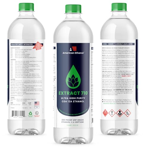 American Ethanol Ultra High Purity Denatured Alcohol - Multi-Use 200 Proof Ethyl Alcohol n-Heptane for Botanical Extraction & Laboratory Applications, USP Grade - No Residue/Odor - 1 Quart Bottle