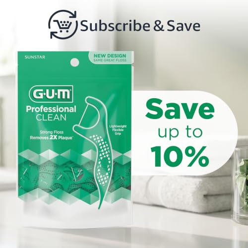Image of GUM Professional Clean Floss Picks - Extra Strong Shred-Resistant Floss, Easy Grip Handle - Dental Flossers for Adults - Fresh Mint Flavor, 300 Count